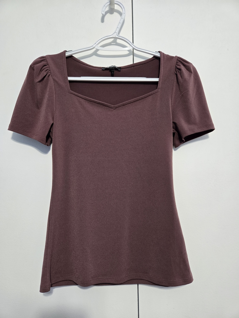 Express Puff Sleeve Sweetheart Neck Top Mauve Brown XS Stretch Blouse